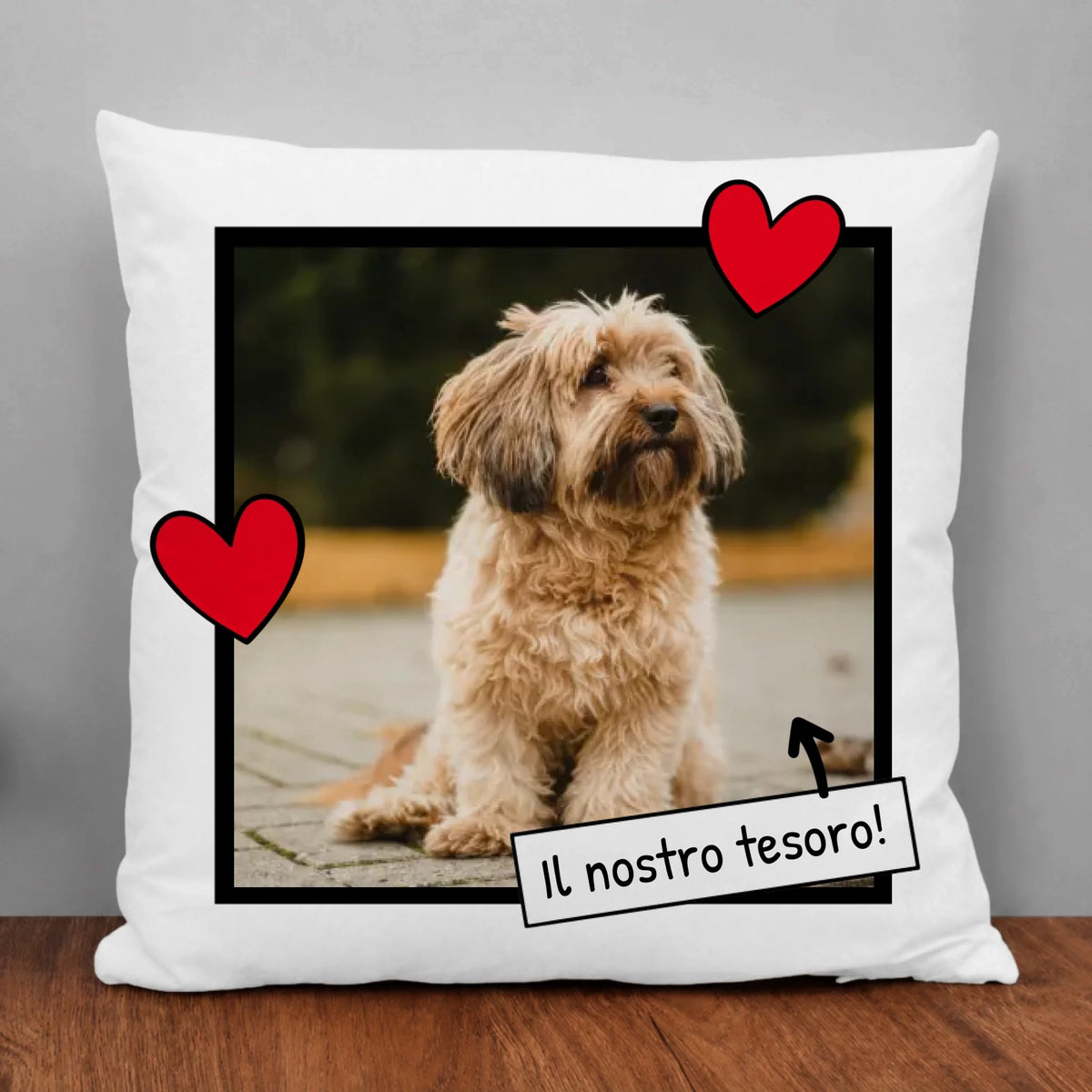 Cuscino personalizzato - Motivo Foto con cuoricini