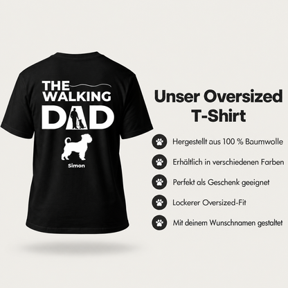 T-shirt oversize nera in 100% cotone con la scritta "The Walking Dad" e un motivo di cane.