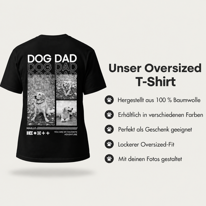 T-shirt nera in 100% cotone con motivo "Dog Dad" e diverse foto di cani. Vestibilità oversize.