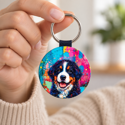 Portachiavi personalizzato con un colorato motivo di cane ispirato alla street art.