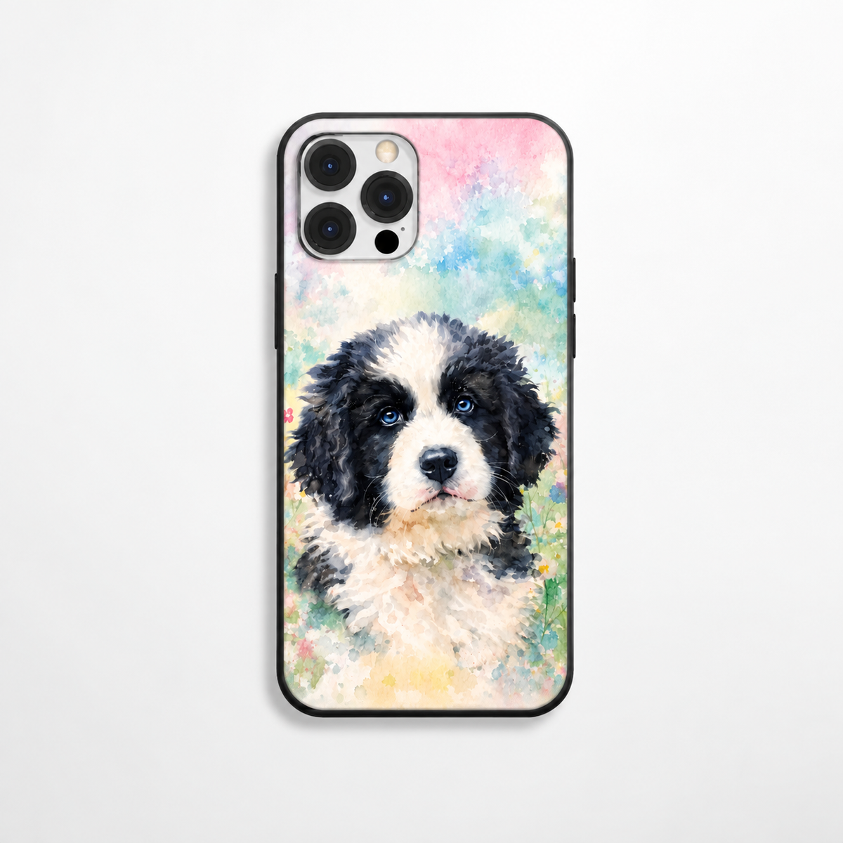 Cover con motivo di cane ad acquerello, sfumature in toni pastello.