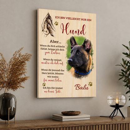 Tela personalizzata con motivo di cane e testo sulla fedeltà e il sostegno dei cani.