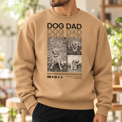 Felpa beige con motivo Dog Dad e foto di cani. Misto cotone, taglio comodo.