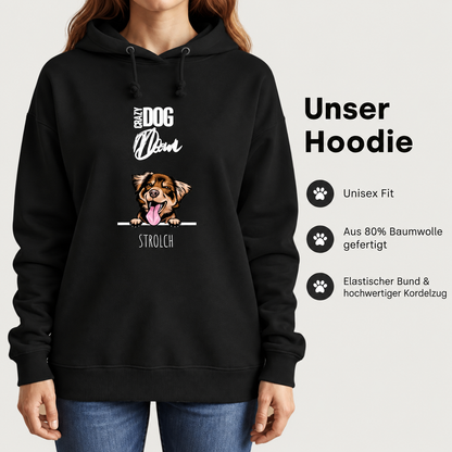 Felpa con cappuccio nera per genitori di animali con motivo di cane e frase, 80% cotone. Vestibilità unisex.