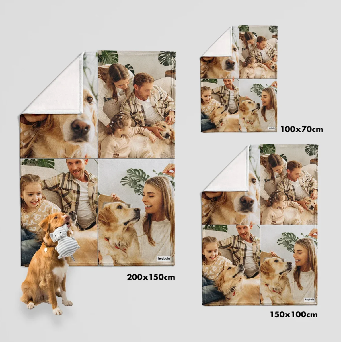 Coperte personalizzate in diverse misure con le tue foto, tra cui foto di famiglia e di animali.