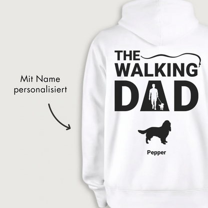 Felpa con cappuccio bianca con stampa grafica "THE WALKING DAD" e nome personalizzabile.