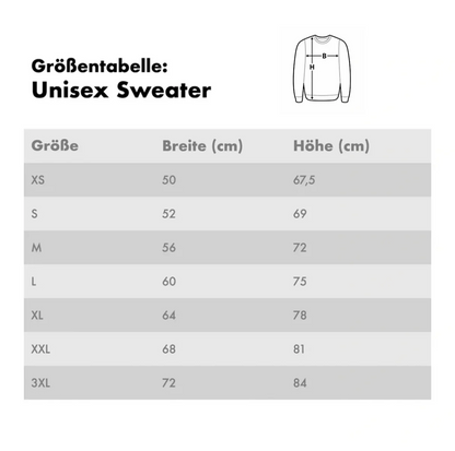 Tabella taglie per felpe unisex con misure in cm dalla XS alla 3XL.
