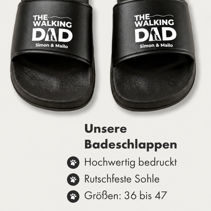 Ciabatte nere con stampa "The Walking Dad" e nomi personalizzati. Suola antiscivolo.